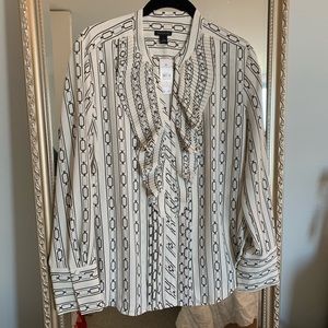 NWT Ann Taylor Loft White & Black Blouse w/ Ruffle